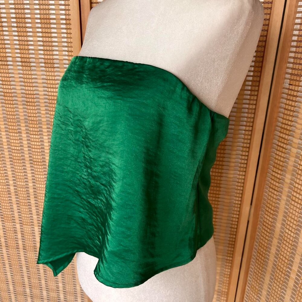 Superdown Green Strapless Satin Asymmetrical Top - image 2